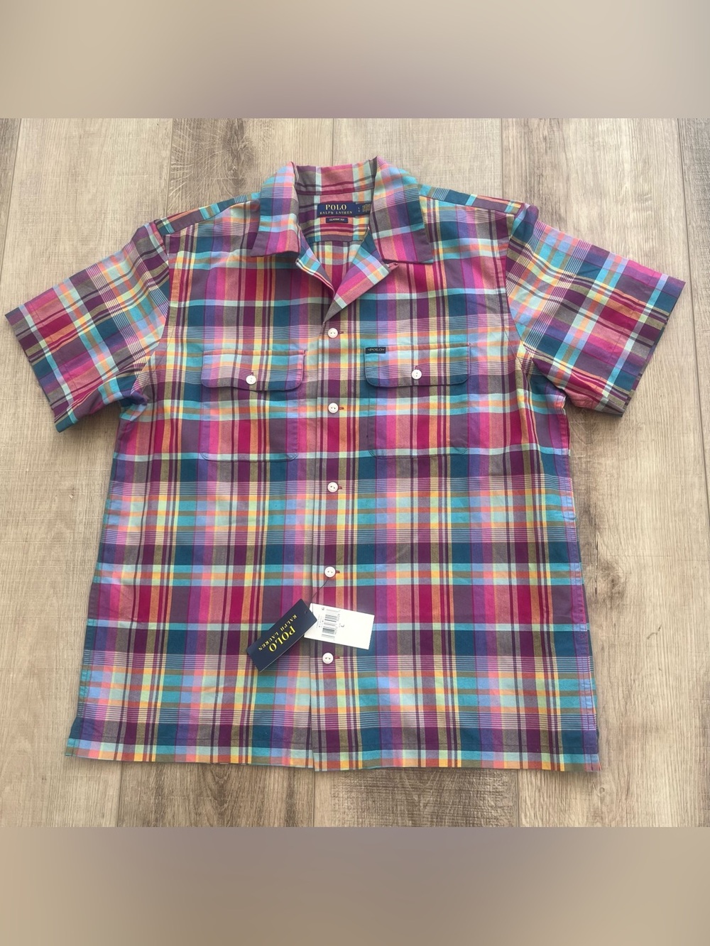NWT Polo Ralph Lauren men L Classic Fit Oxford Camp Shirt Collared Pastel Plaid